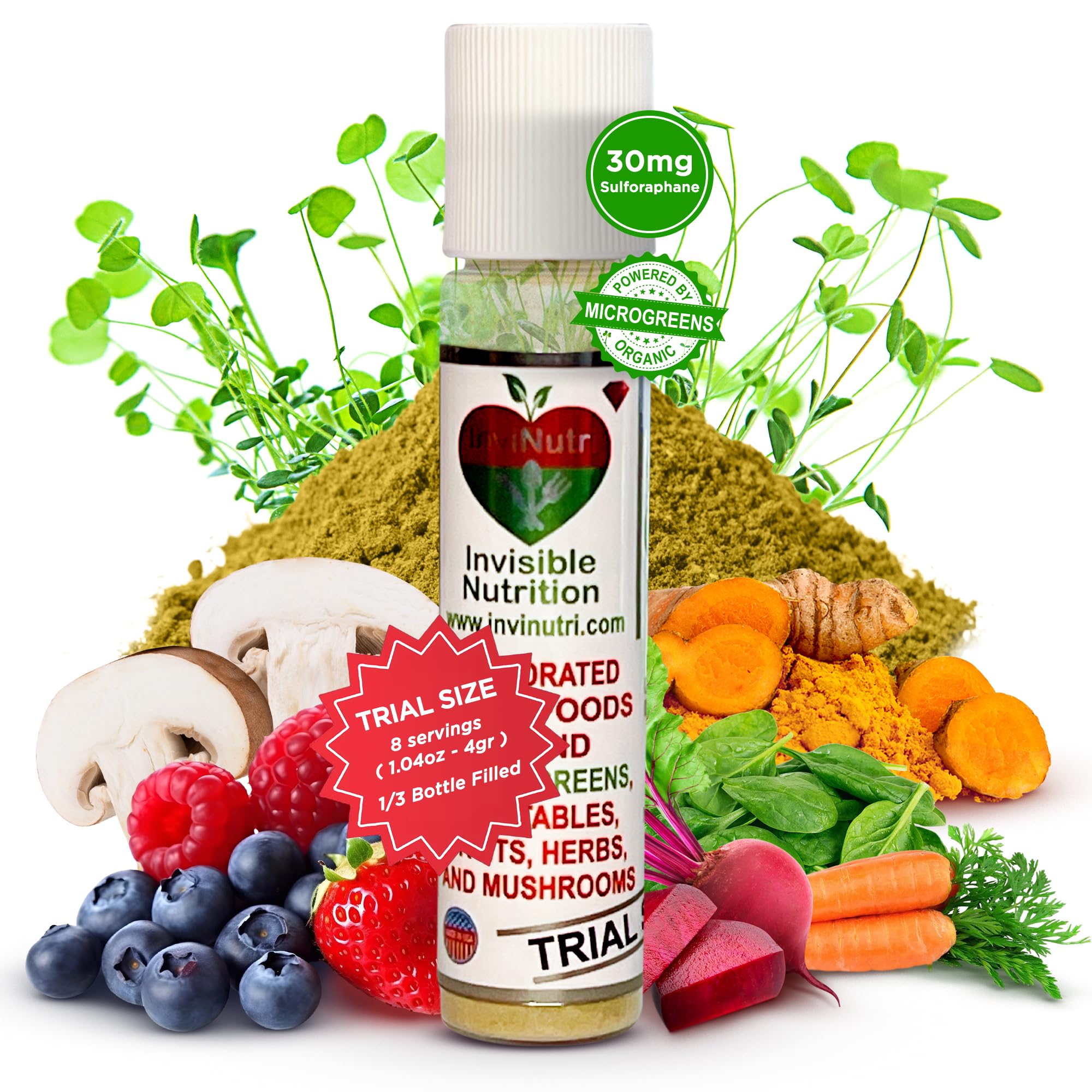InviNutri polvo superalimento orgánico con microverdes para enriquecer comidas.