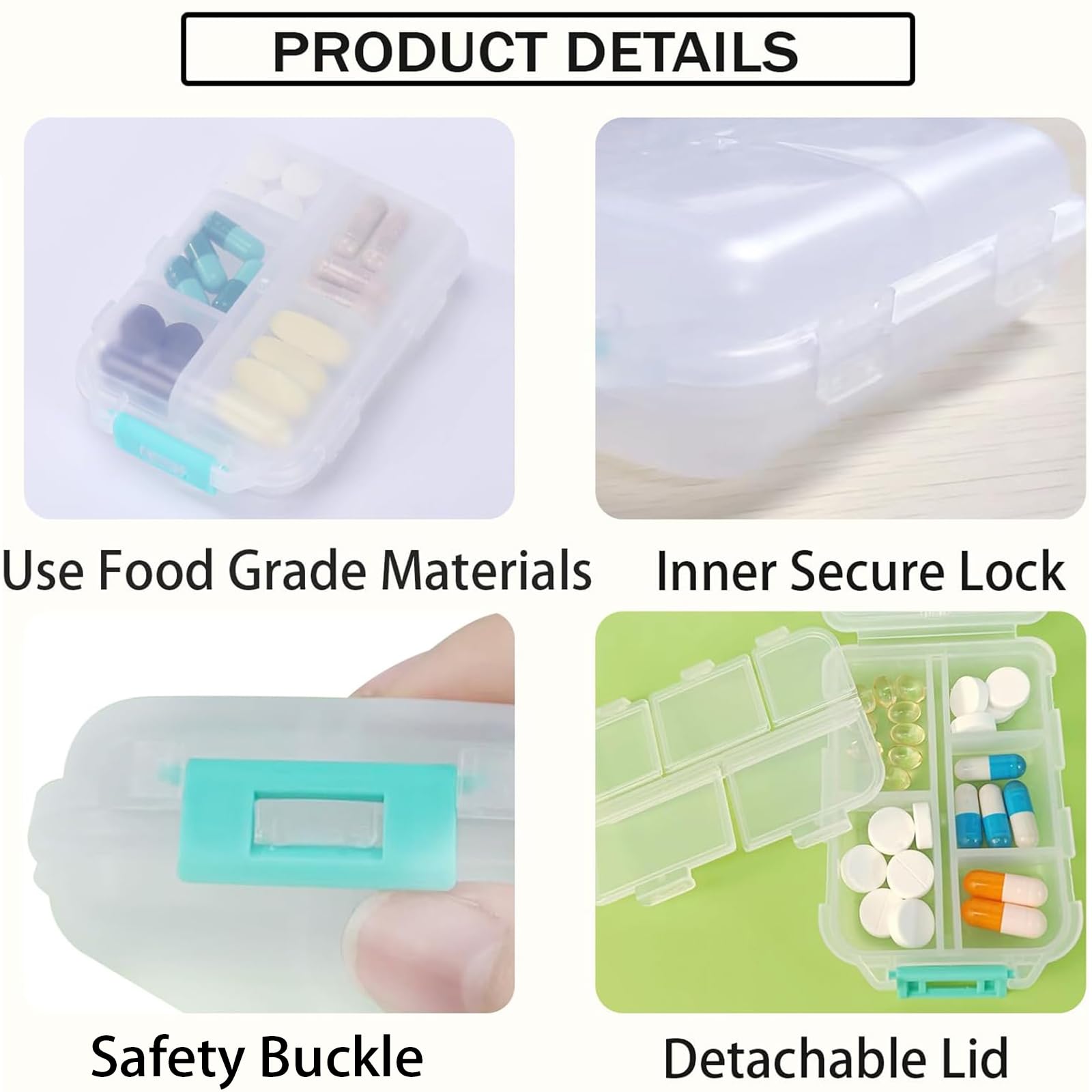 Caja portátil INVODA para pastillas en tamaño compacto para bolso