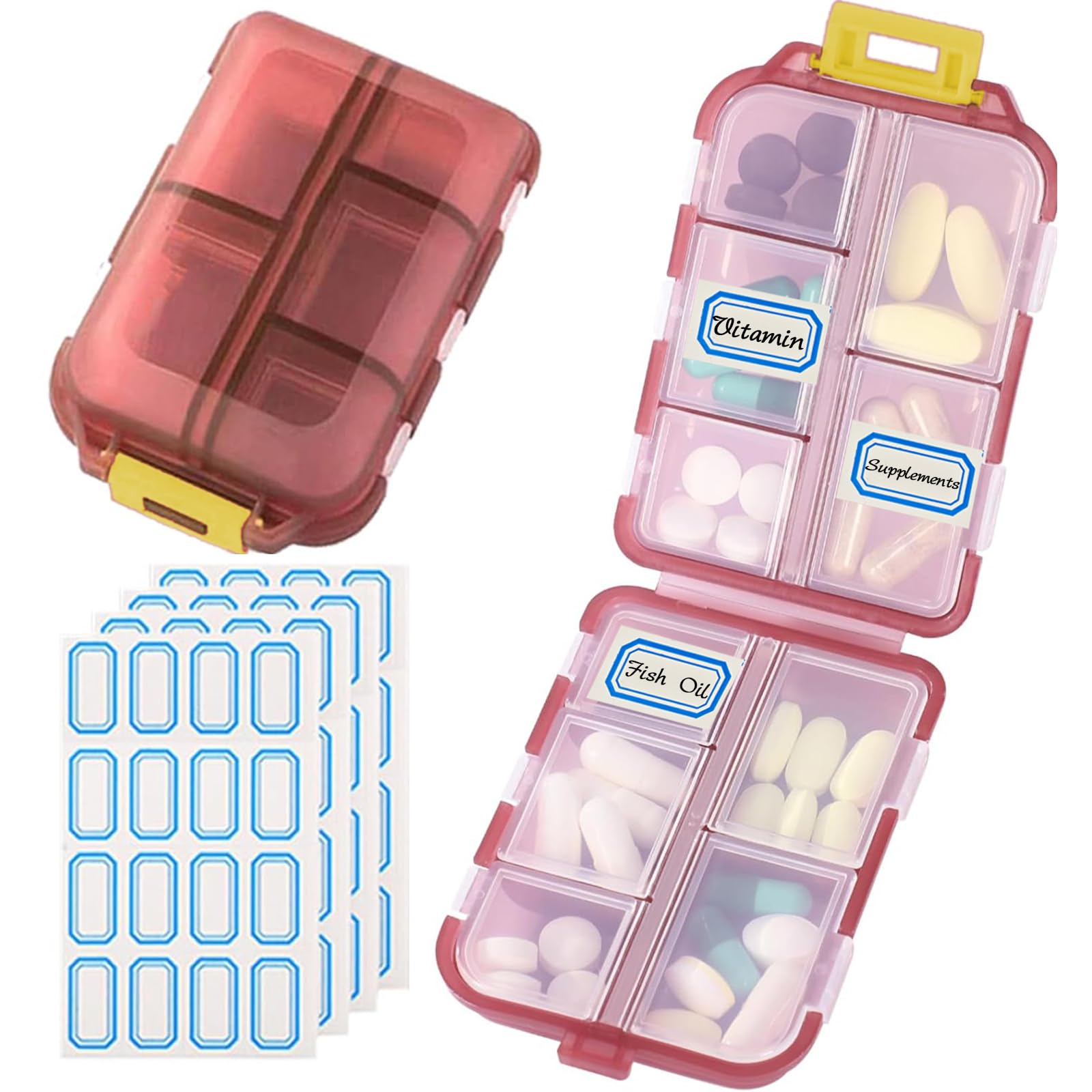 INVODA organizador de pastillas de viaje con 10 compartimentos, compacto para bolso.