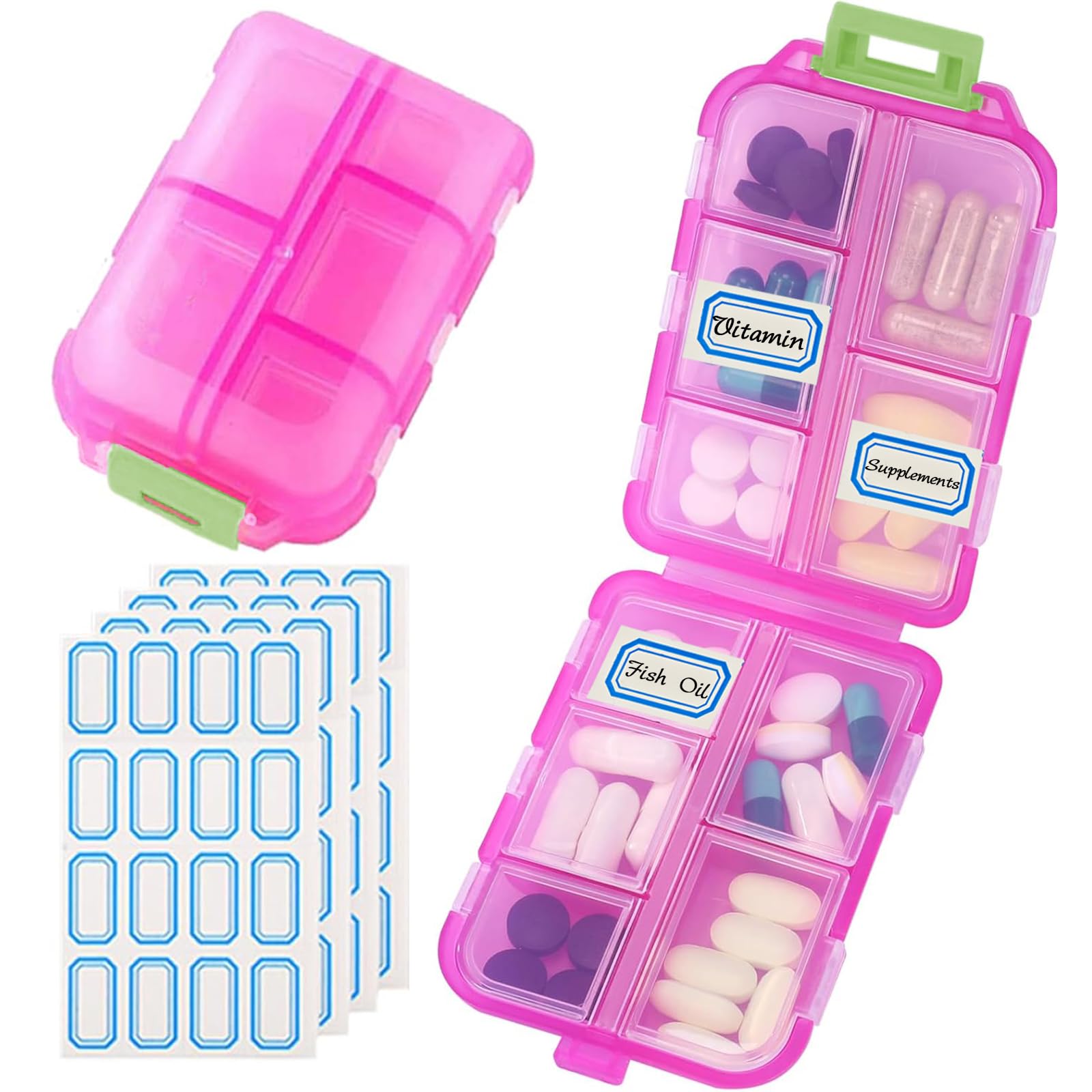 INVODA organizador de pastillas para viaje en rosa, fácil acceso a medicamentos.
