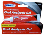 IODENT: empaque del gel analgésico oral para alivio temporal del dolor dental.