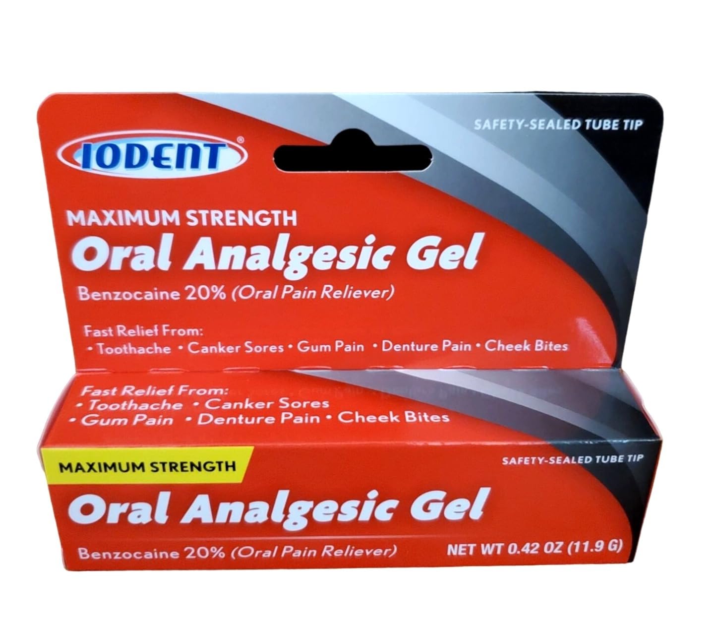 IODENT: tubo de gel analgésico oral listo para aplicar en el diente.