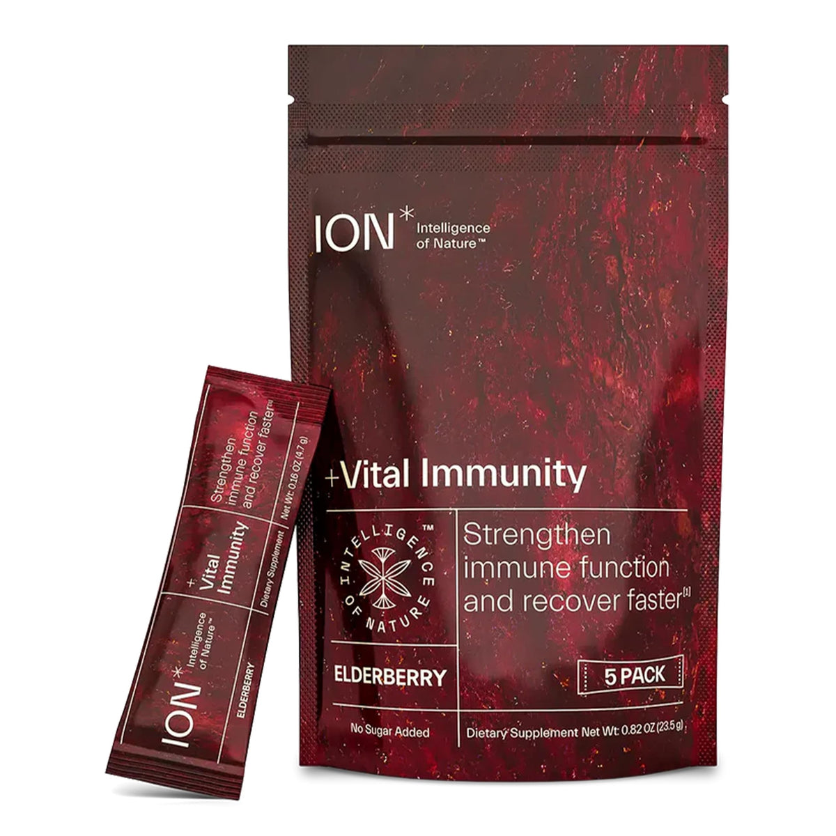 ION* Vital Immunity en bote volcado mostrando preparación rápida para la dosis diaria