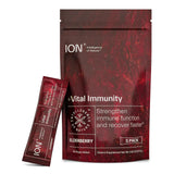 ION* Vital Immunity en bote volcado mostrando preparación rápida para la dosis diaria