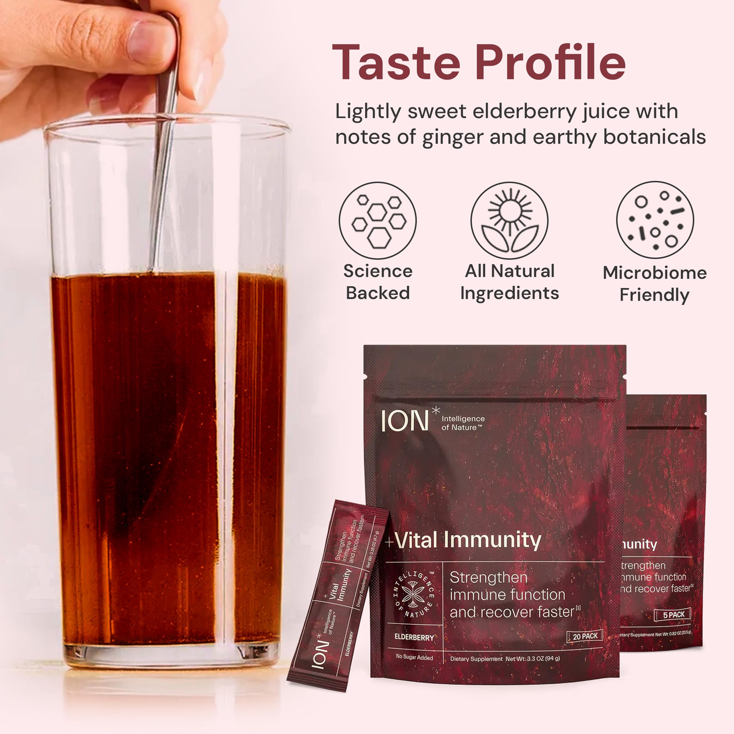 ION* Vital Immunity sobres para viaje, consumo cómodo en cualquier lugar