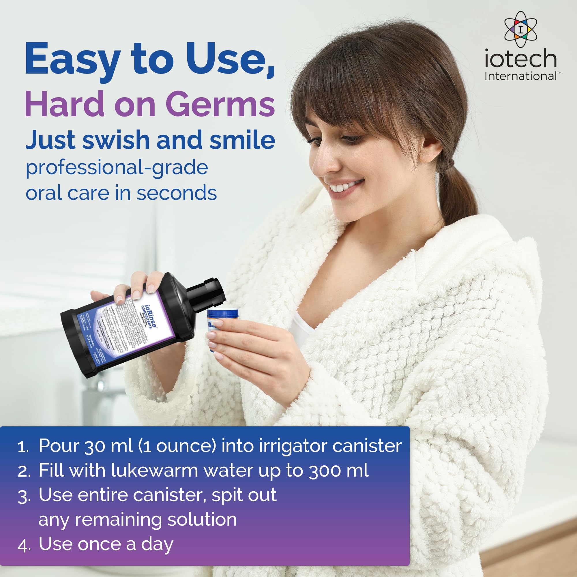 ioRinse label highlights fluoride-free and alcohol-free