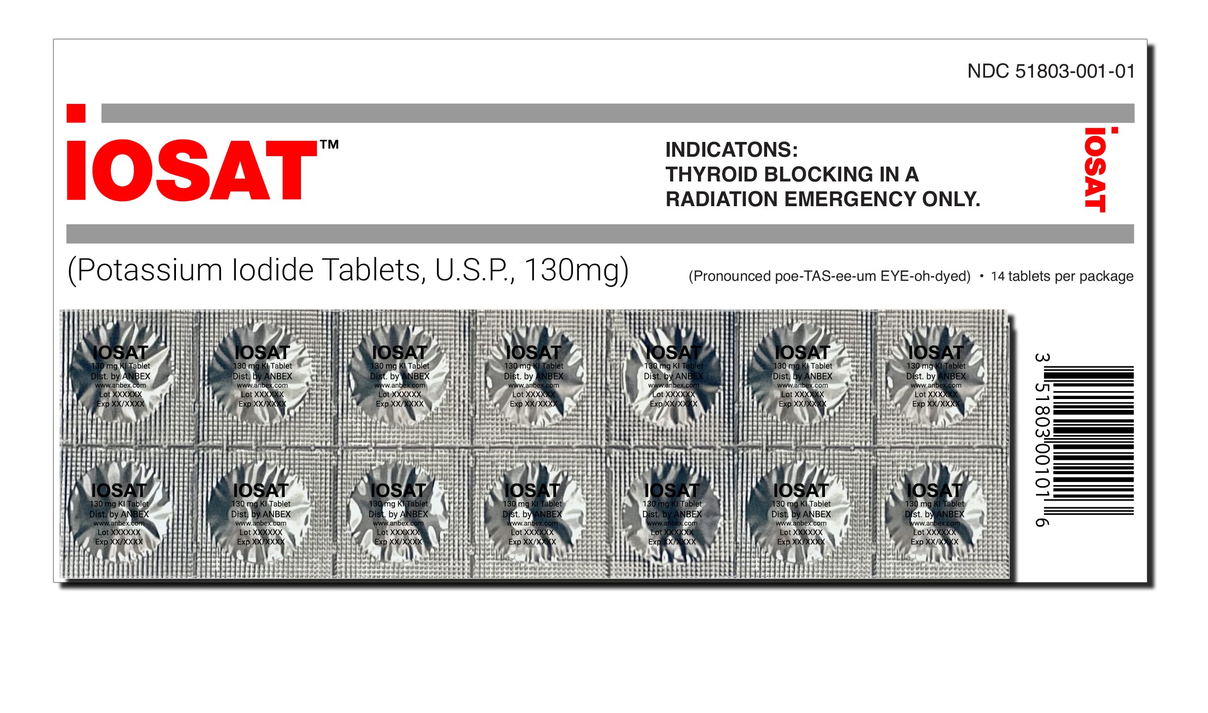IOSAT tabletas de ioduro de potasio 130 mg, se pueden triturar para mezclar en líquidos.