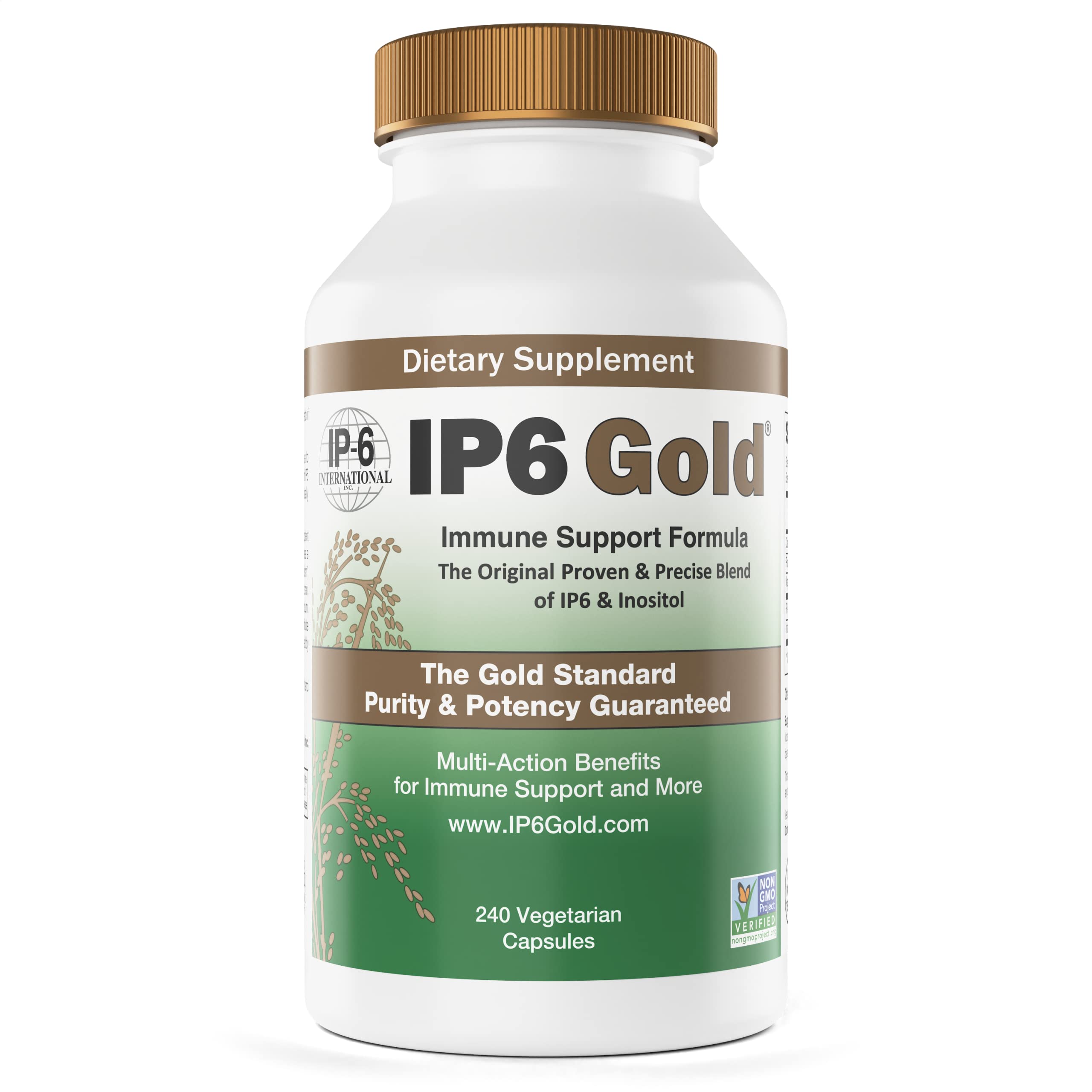 IP6 Gold botella frontal, apoyo diario al sistema inmunitario.