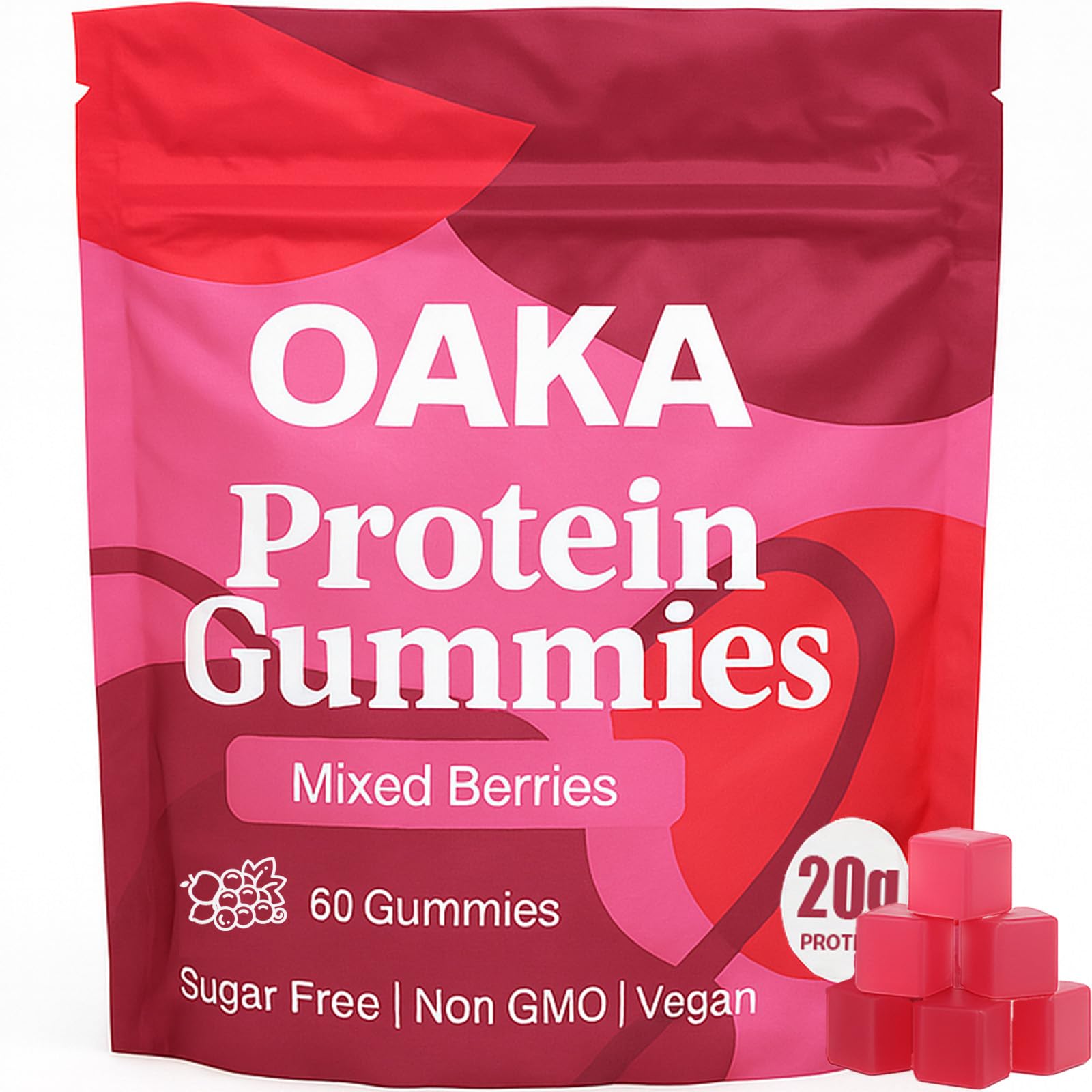 Gomitas de proteína ipxkwll OAKA con 20 g por porción para metas diarias de proteína.