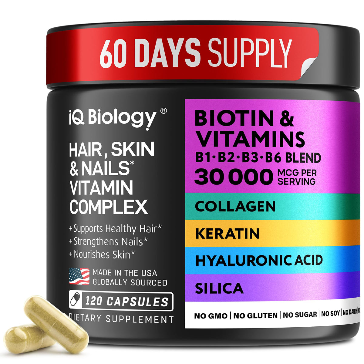 IQ BIOLOGY Biotina para cabello saludable y crecimiento con cápsulas