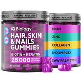 IQ Biology Biotina gominolas para cabello más fuerte y brillo natural.