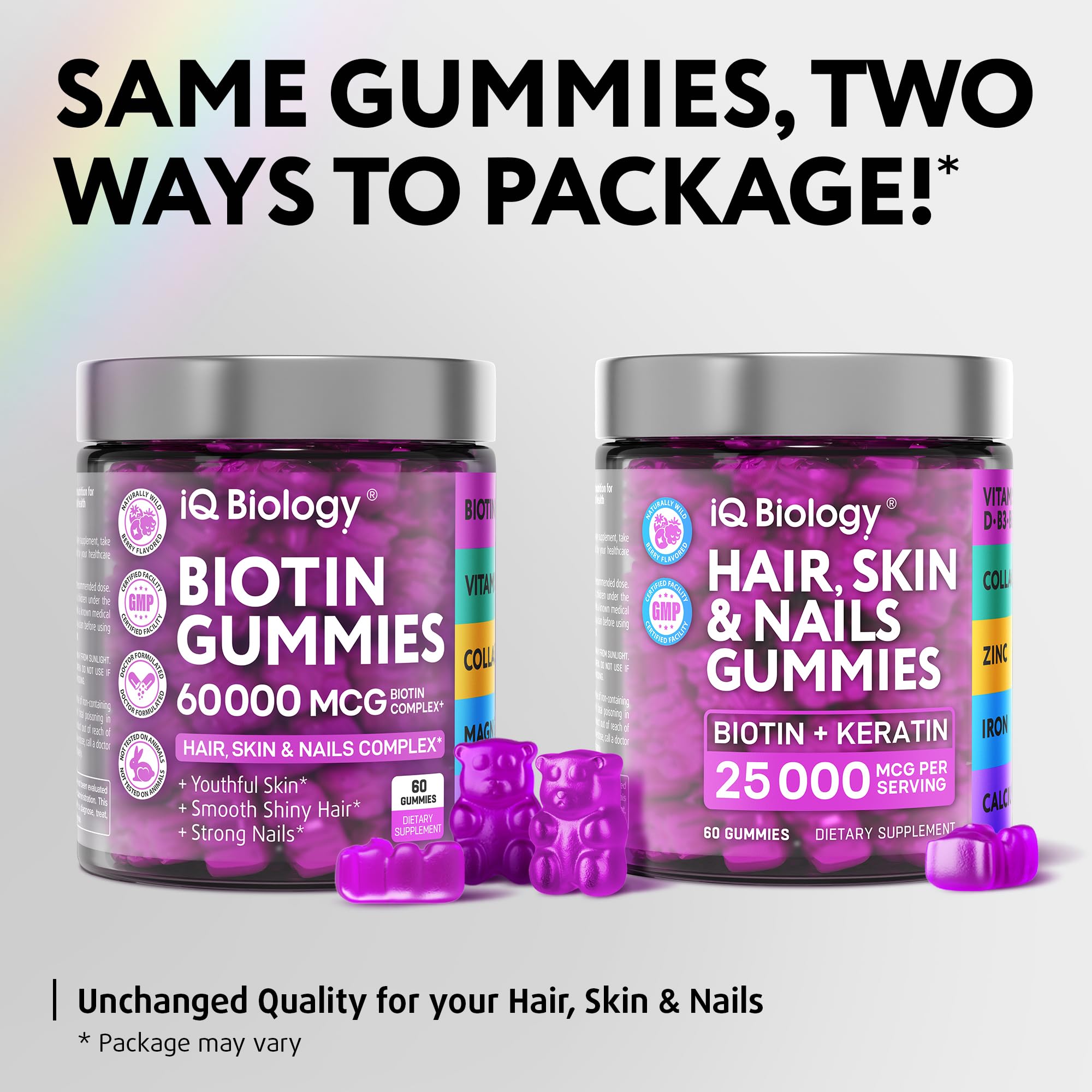 IQ Biology Biotina gominolas para uñas fuertes y crecimiento capilar.