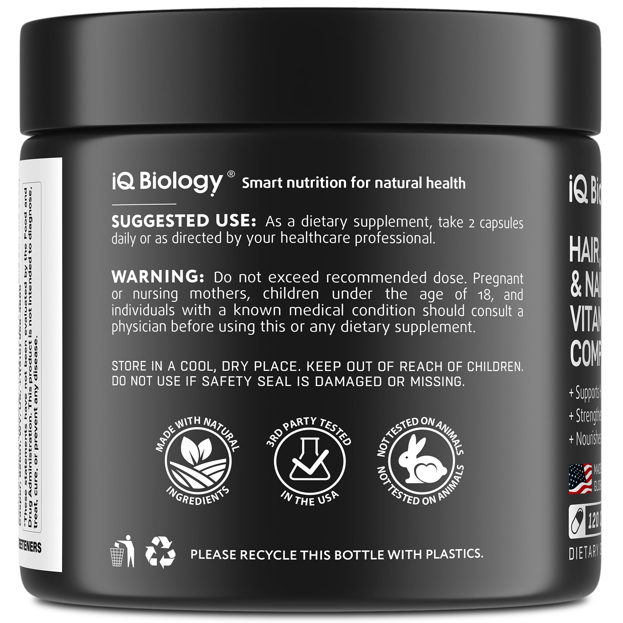 IQ BIOLOGY Formula avanzada para fortalecimiento de cabello, piel y uñas