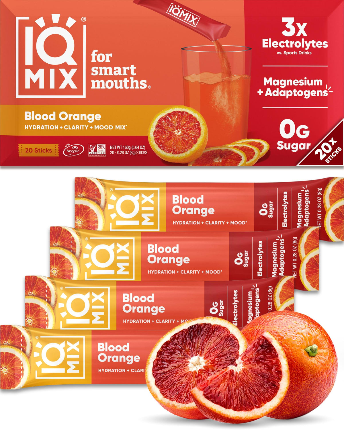 IQBAR IQMIX polvo de hidratación naranja-sangre para energía rápida.