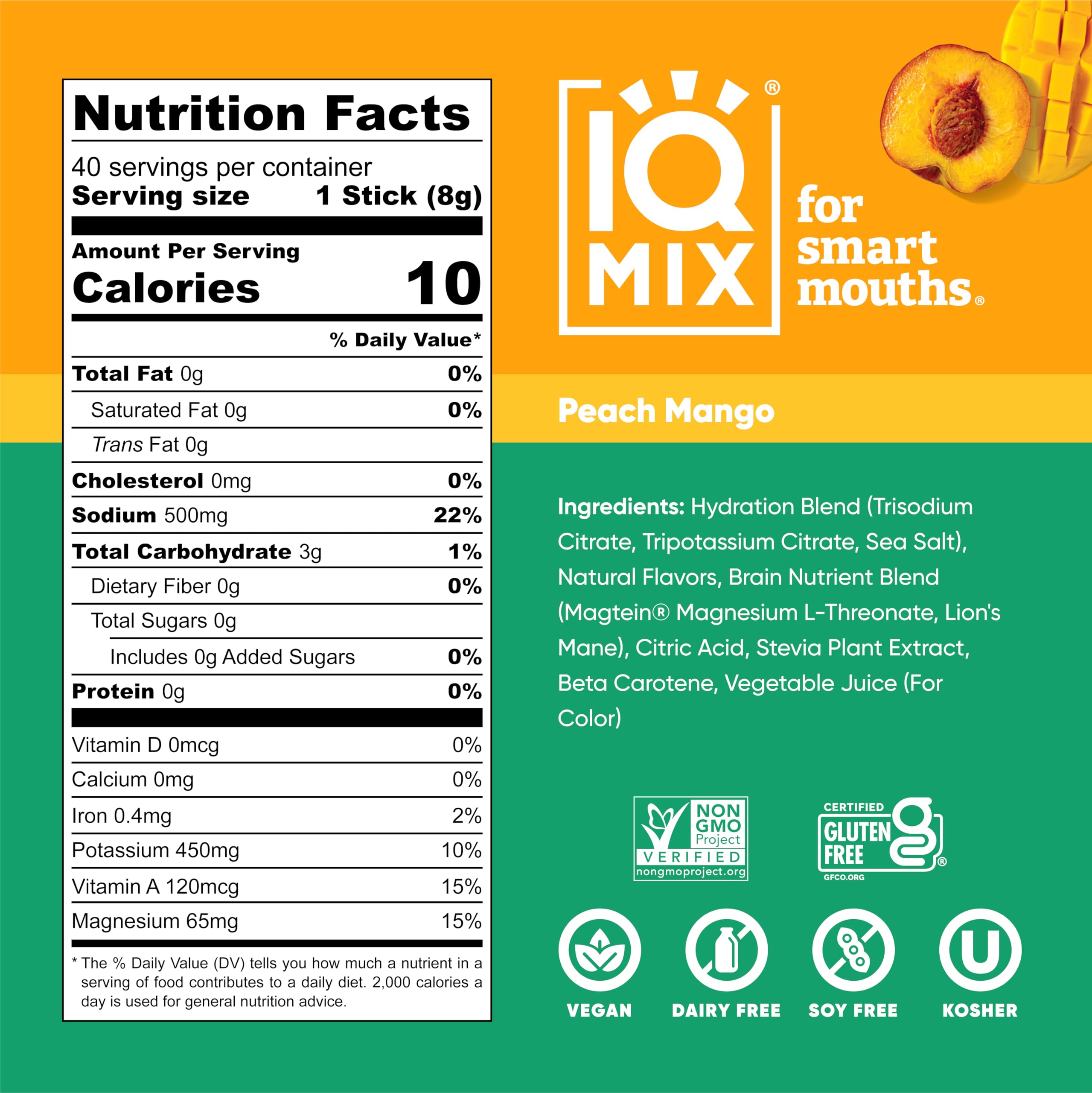 IQMIX: sabor Peach Mango para una bebida sabrosa sin azúcar.