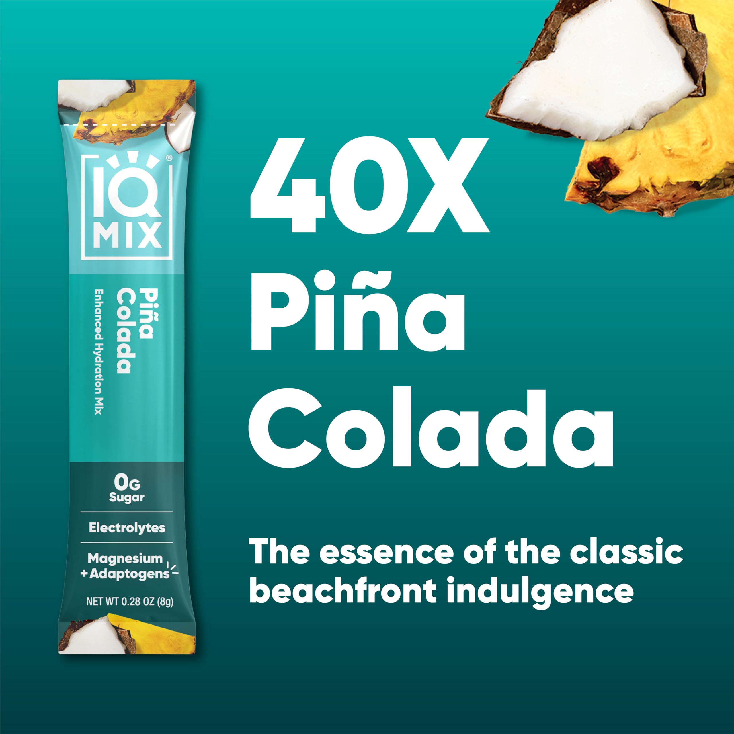 IQMIX Piña Colada, sabor refrescante en envase práctico para entrenamientos.