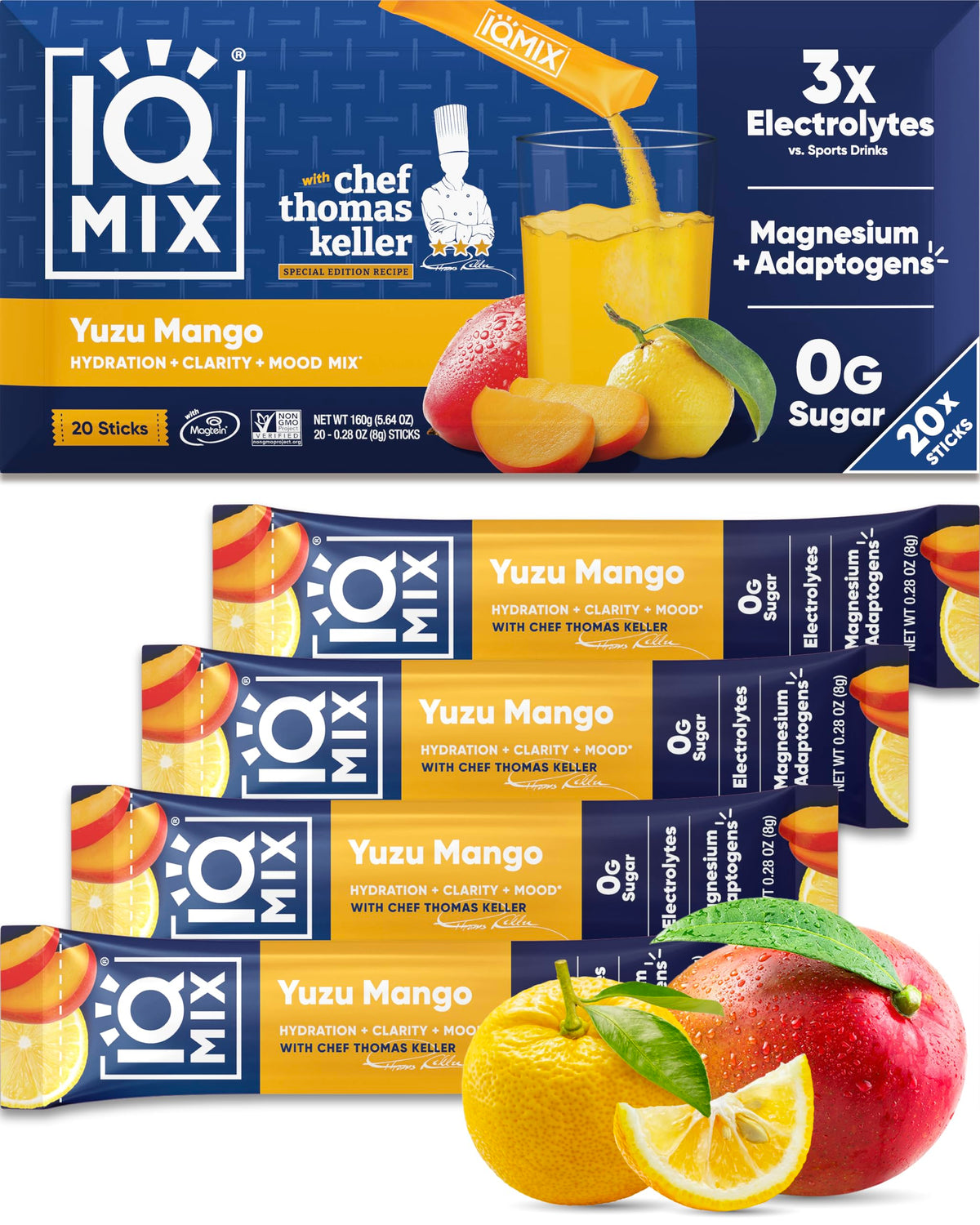 IQMIX Yuzu Mango: sachet individual para hidratación rápida y sabor.