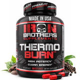 Iron Brothers Thermo Burn Hardcore botella lista para entrenamiento con energía sostenida.