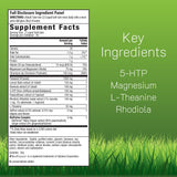 Irwin Naturals Ánimo Soleado, detalle de etiqueta, fórmula para equilibrio mental.