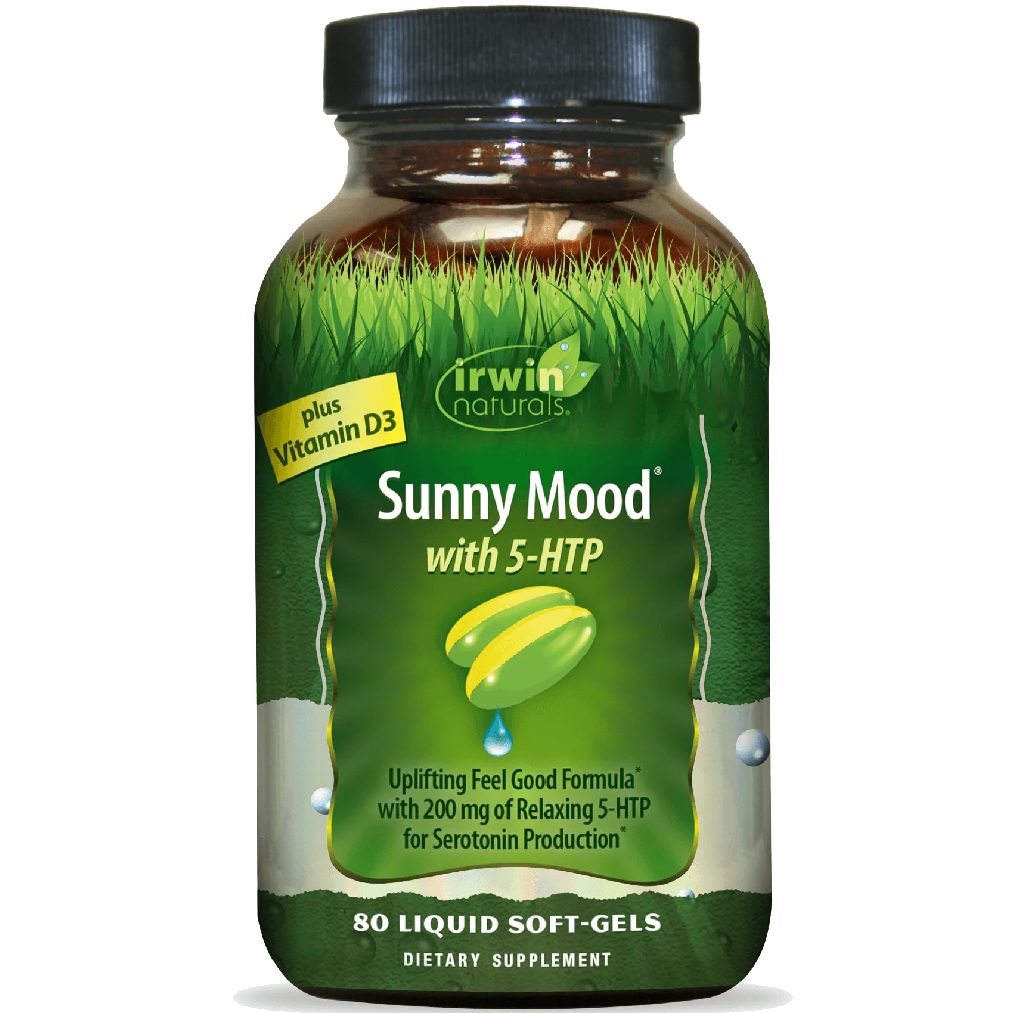 Irwin Naturals Ánimo Soleado, botella frontal, apoyo al bienestar emocional.