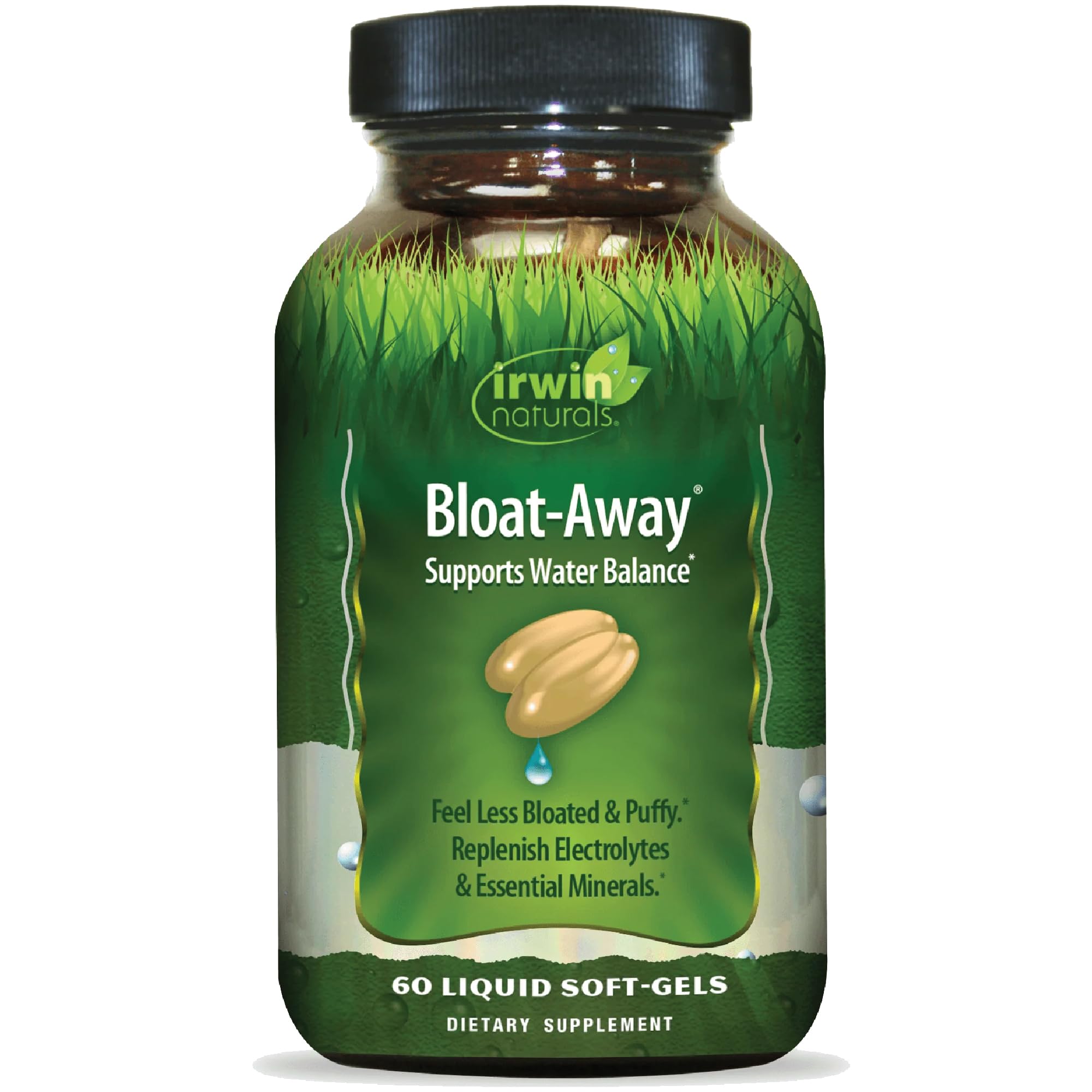 Frasco de Irwin Naturals Bloat-Away con cápsulas blandas para apoyar el equilibrio de fluidos