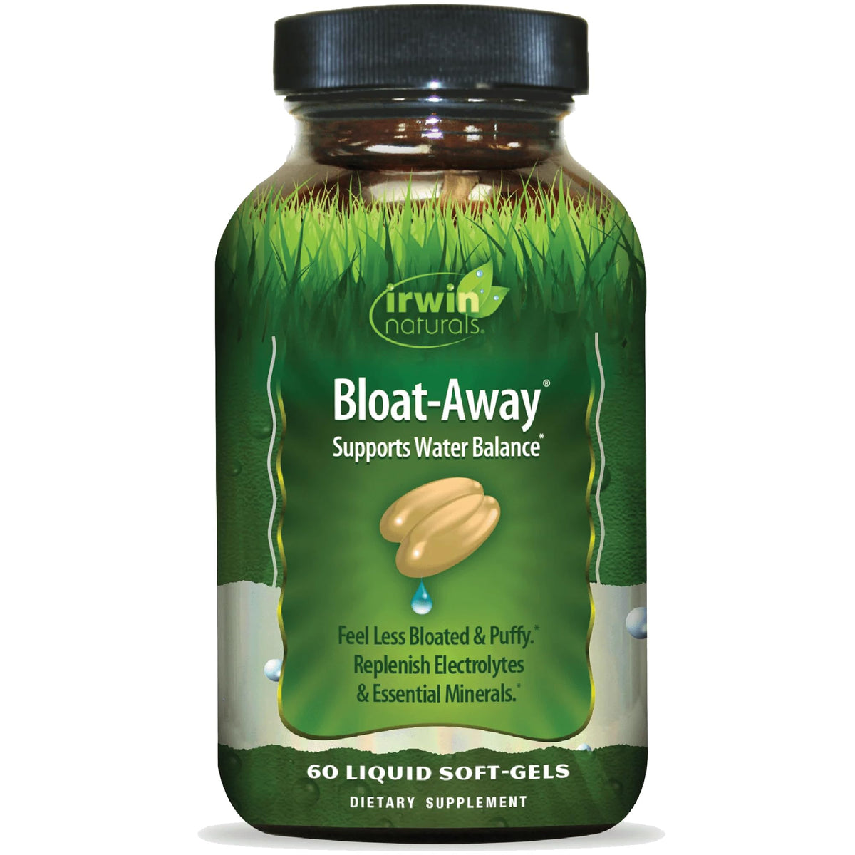 Frasco de Irwin Naturals Bloat-Away con cápsulas blandas para apoyar el equilibrio de fluidos