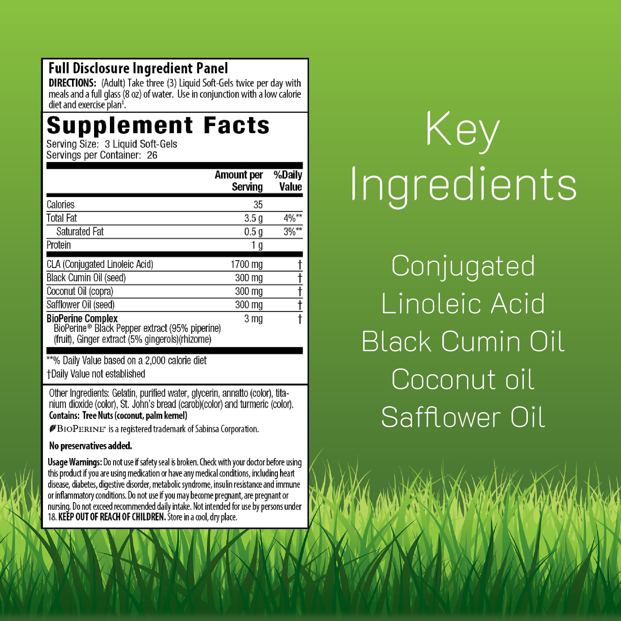 Etiqueta detallada de Irwin Naturals CLA Lean con ingredientes y beneficios de vitalidad.