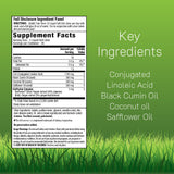 Etiqueta detallada de Irwin Naturals CLA Lean con ingredientes y beneficios de vitalidad.