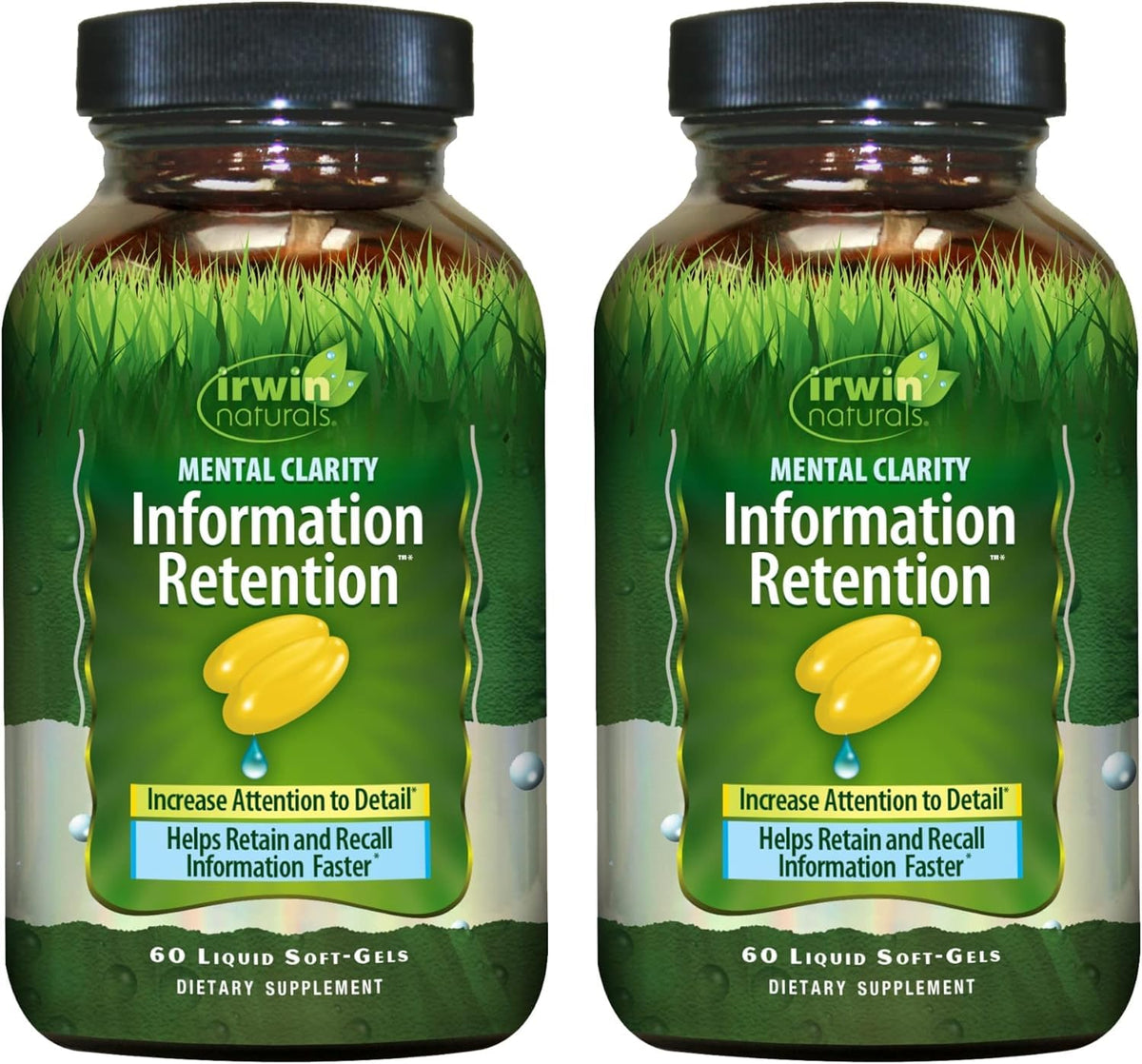 Irwin Naturals Claridad Mental: frasco de cápsulas que apoyan concentración diaria y memoria.