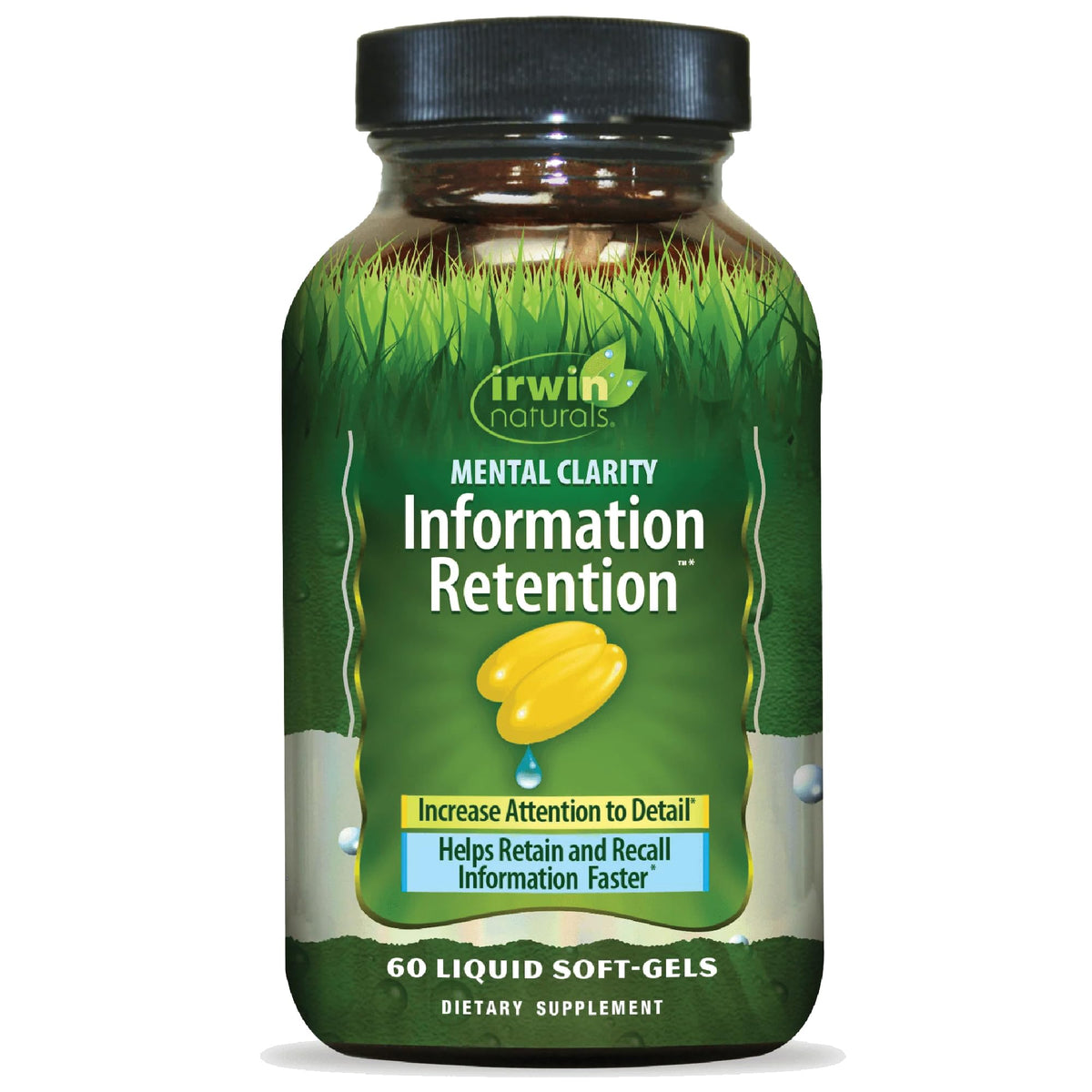Irwin Naturals claridad mental, botella visible para enfoque diario.