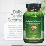Irwin Naturals Daily Gentle Cleanse, ingredientes clave como Triphala y jengibre resaltados