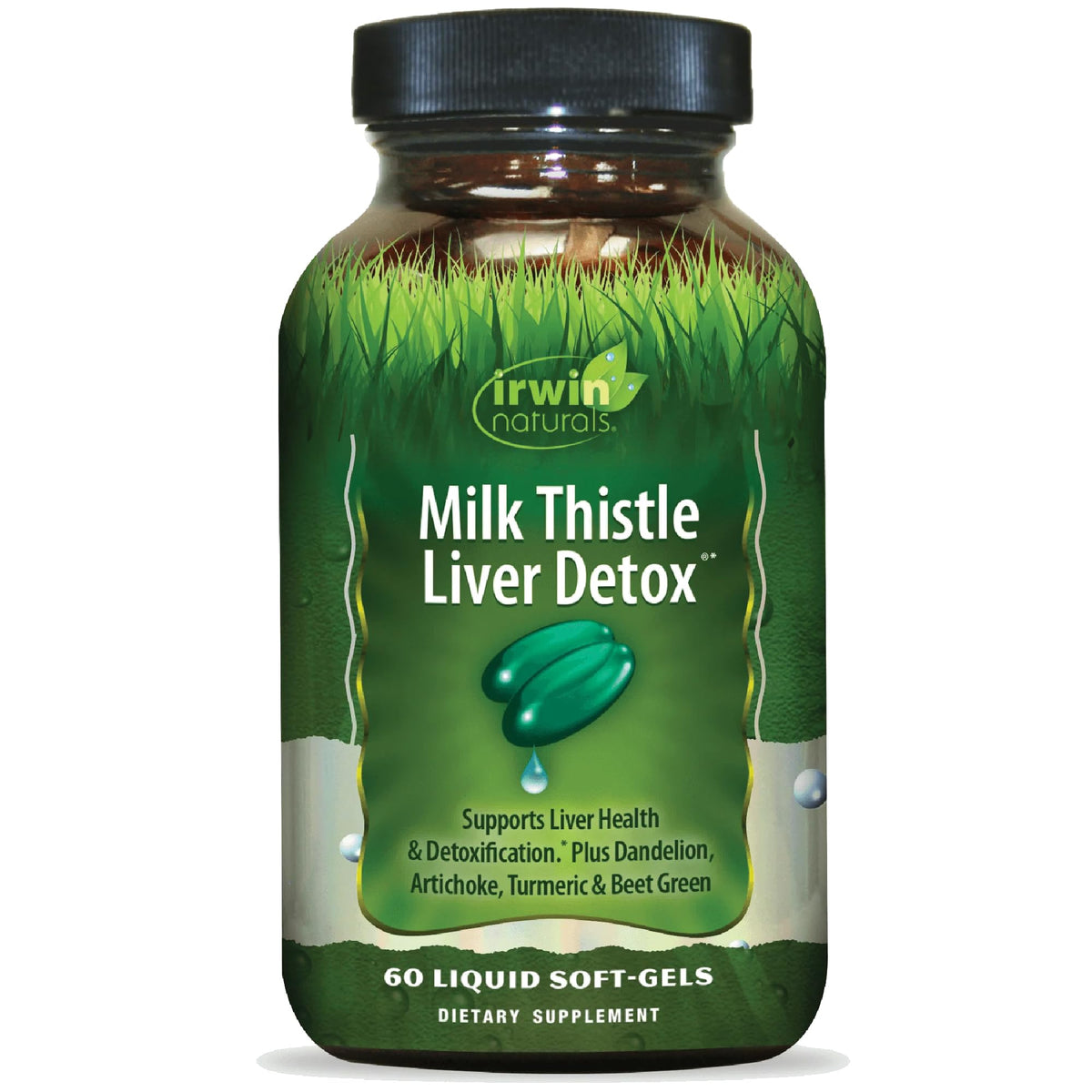 Frasco de Irwin Naturals Desintoxicación del Hígado para apoyo diario de salud hepática.