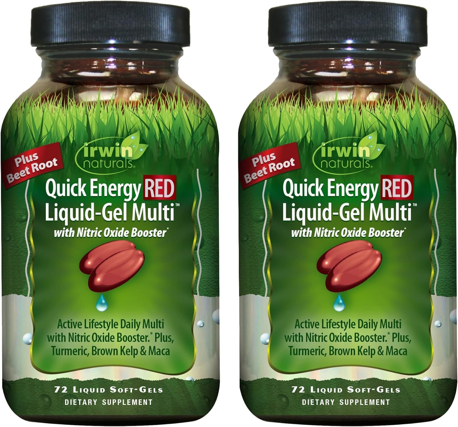 Irwin Naturals Energía Rápida Roja, botella visible, apoyo para energía diaria.