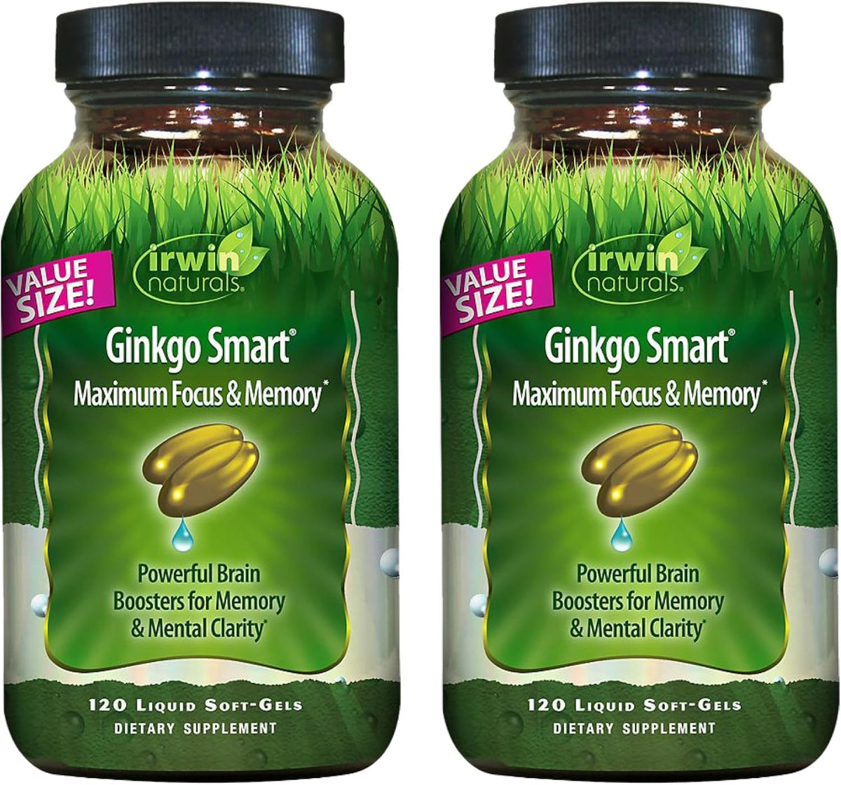 Irwin Naturals Ginkgo Smart, botella vertida, enfoque diario y claridad mental.
