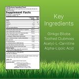Irwin Naturals Ginkgo Smart, etiqueta detalle, información clara sobre nutrientes clave.