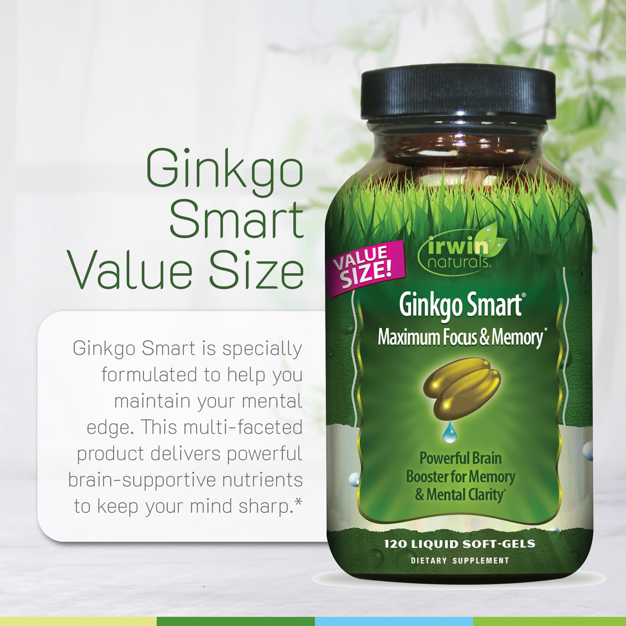 Irwin Naturals Ginkgo Smart, extracto de Ginkgo Biloba y defensa antioxidante.