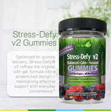 Primer plano de textura de gomitas Irwin Naturals Stress-Defy v2, suave y agradable