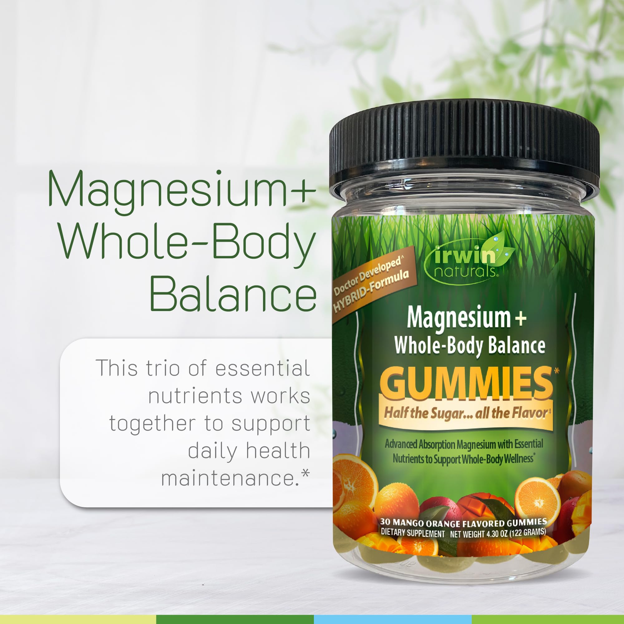 Etiqueta de gominolas Irwin Naturals Magnesio con sabor natural