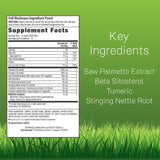Etiqueta frontal de Irwin Naturals Healthy-Flow Saw Palmetto destacando ingredientes naturales.