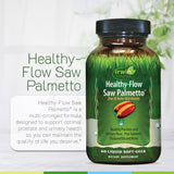 Primer plano de ingredientes clave de Irwin Naturals Healthy-Flow Saw Palmetto para apoyar la próstata.