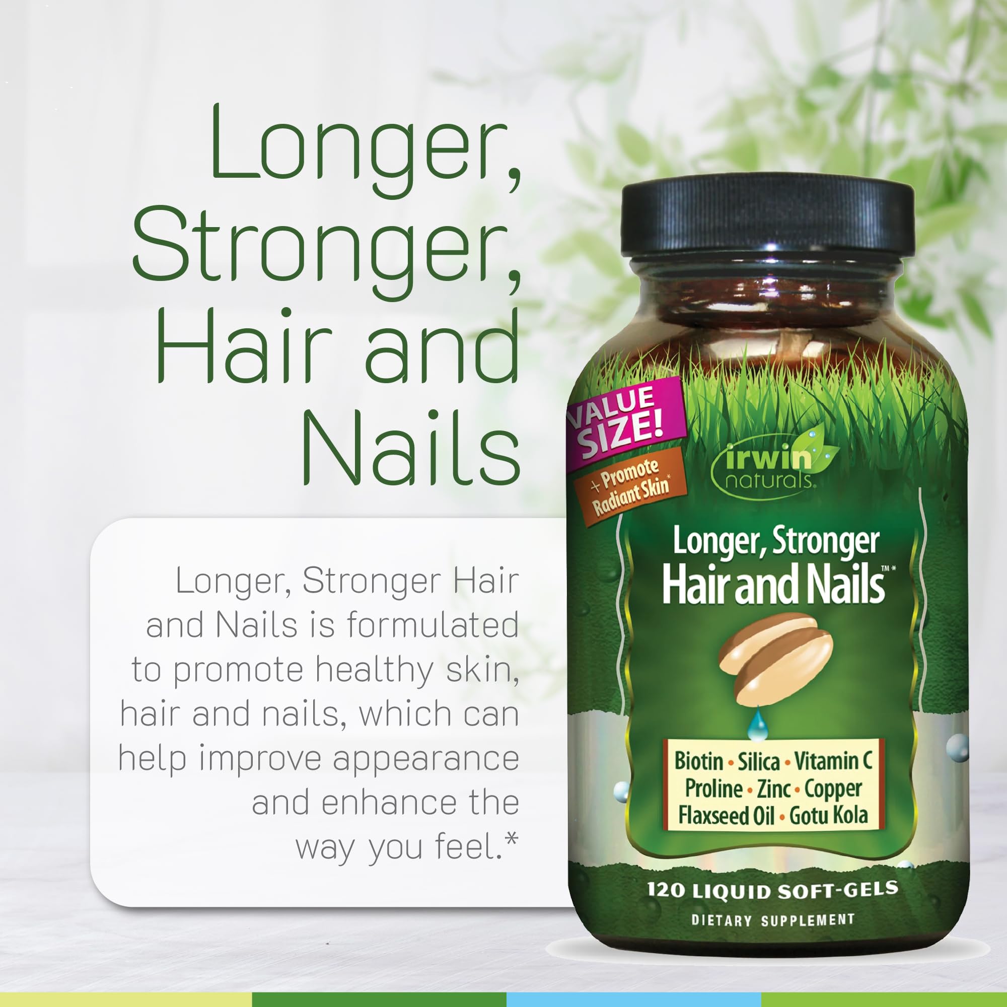 Irwin Naturals hierba cola de caballo silicio, ingredientes clave para soporte nutritivo.
