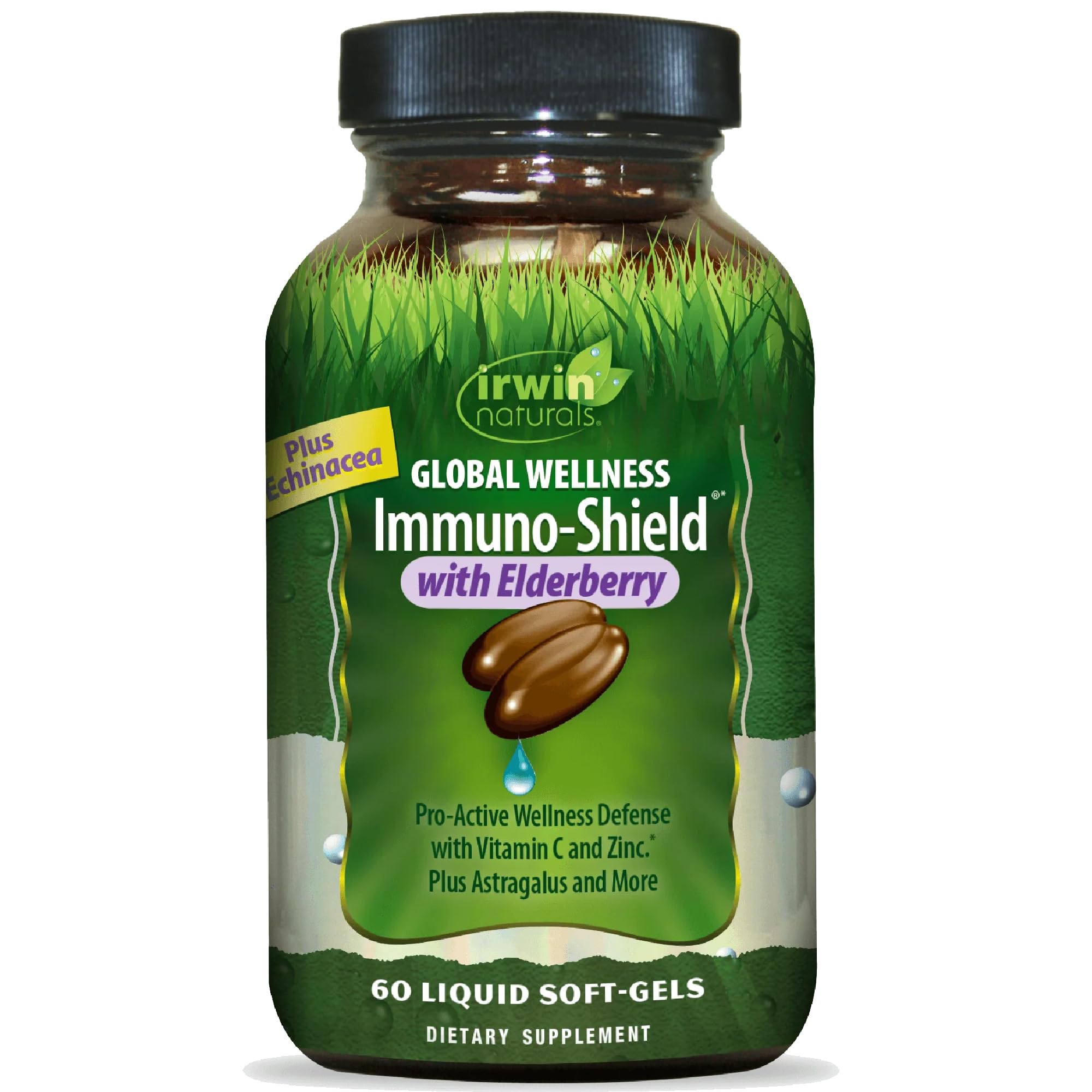 Irwin Naturals Immuno Shield, botella, soporte inmunitario diario con vitaminas C y D.