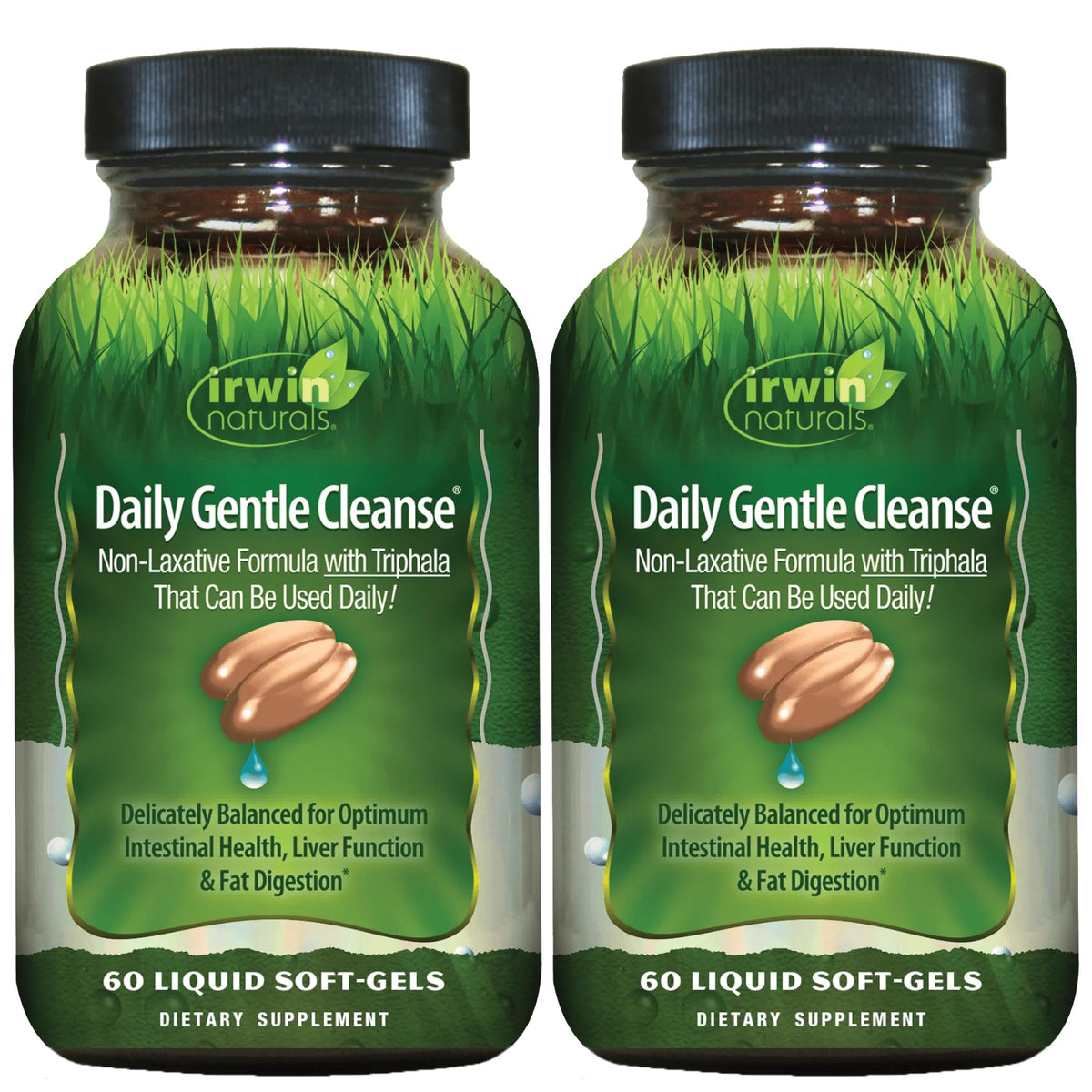 Irwin Naturals Limpieza Diaria Suave, botella frontal, apoyo suave para la digestión diaria.