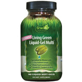 Irwin Naturals Living Green, botella vertiendo, entrega nutrientes de forma rápida para mujeres.
