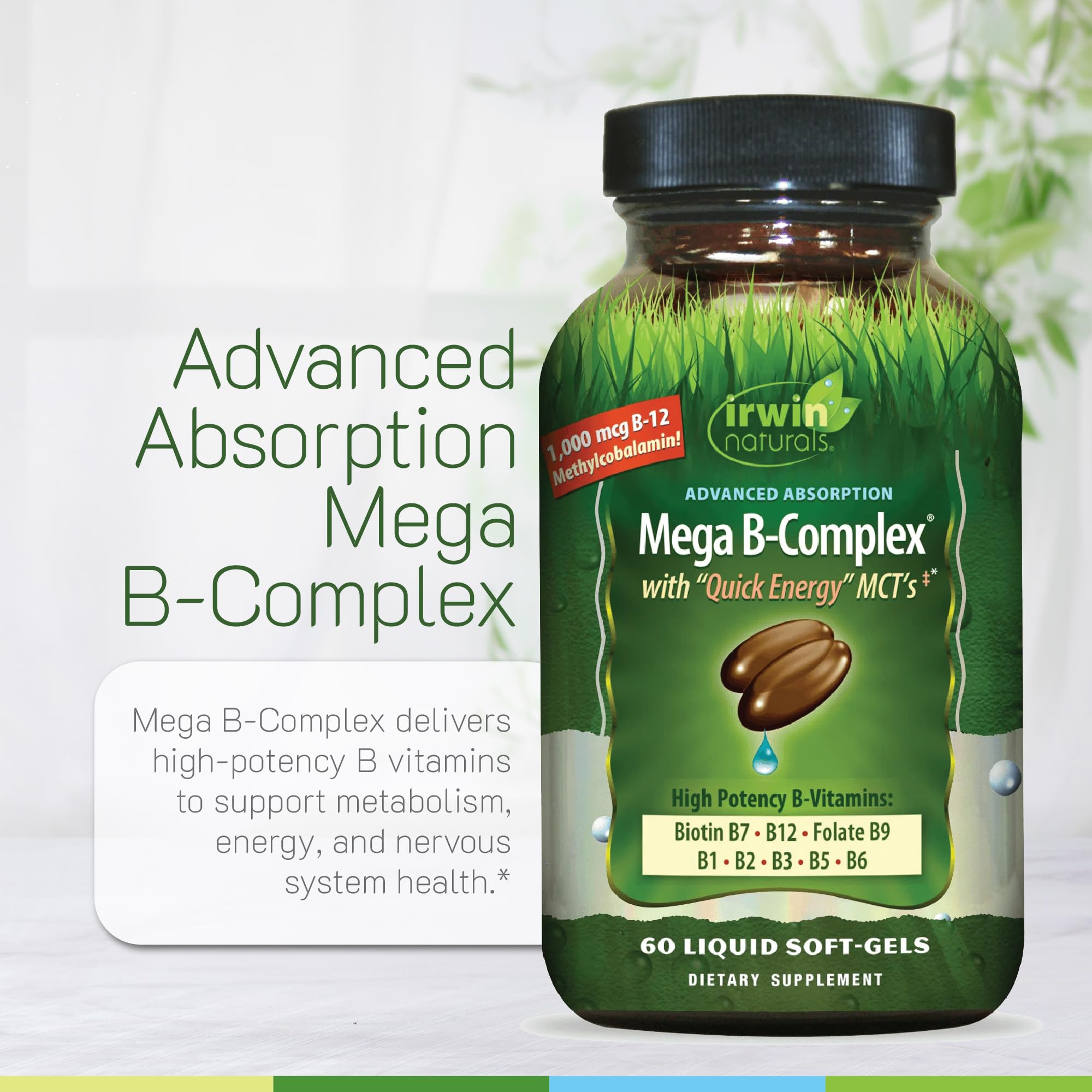 Bioperine Complex en Irwin Naturals Mega B-Complex para mejorar la absorción.