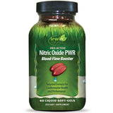 Botella de Irwin Naturals Pro-Active Nitric Oxide PWR con cápsulas suaves.