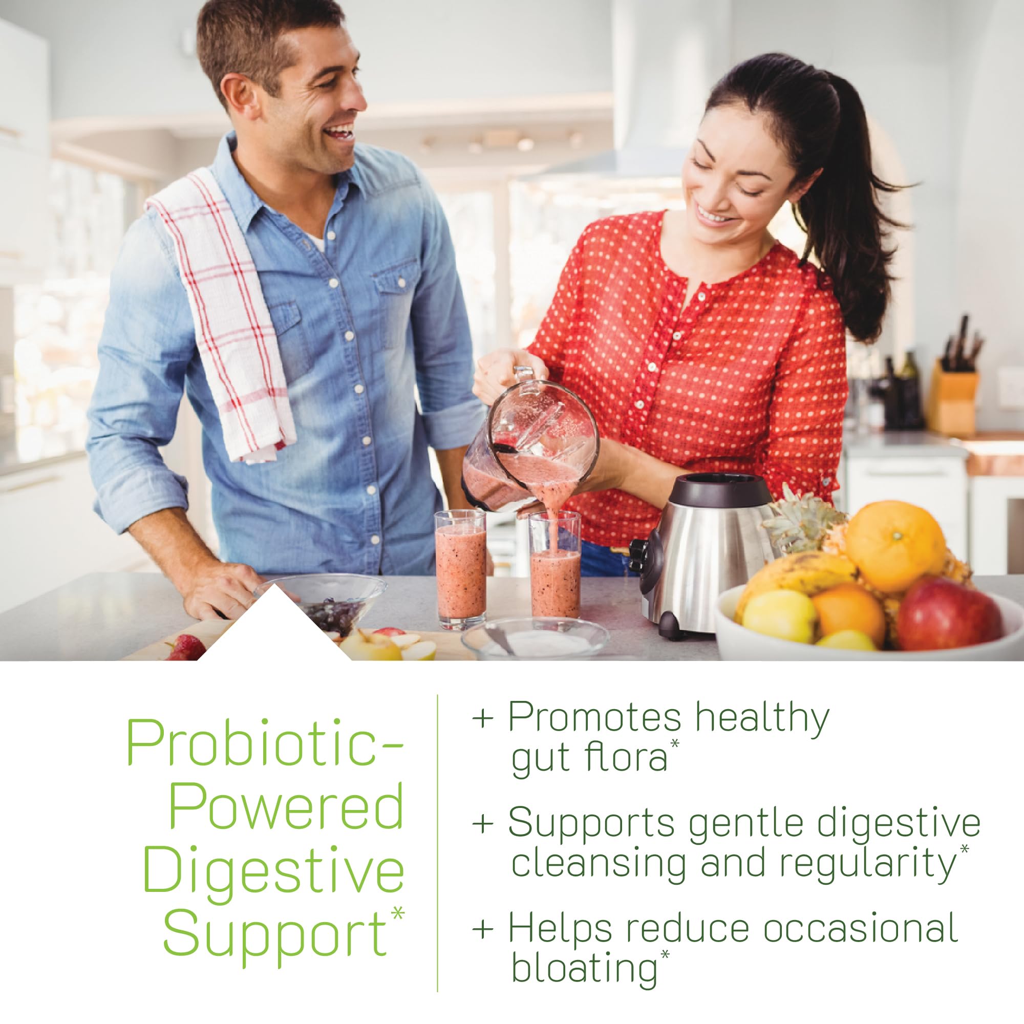 Probióticos Irwin Naturals en frasco, favorecen equilibrio intestinal y comodidad.