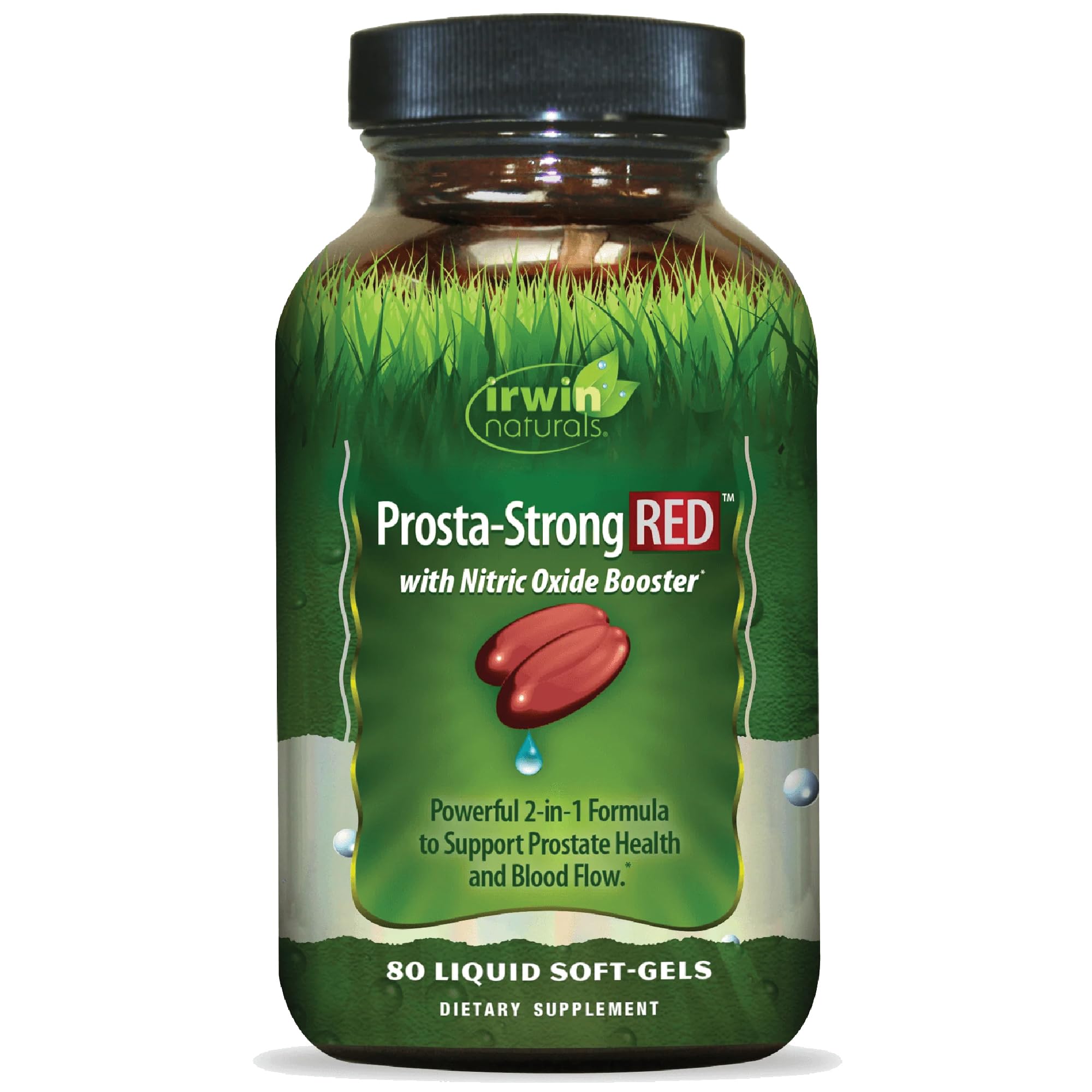 Irwin Naturals Prosta-Strong RED frasco frontal para apoyo a la salud prostática.