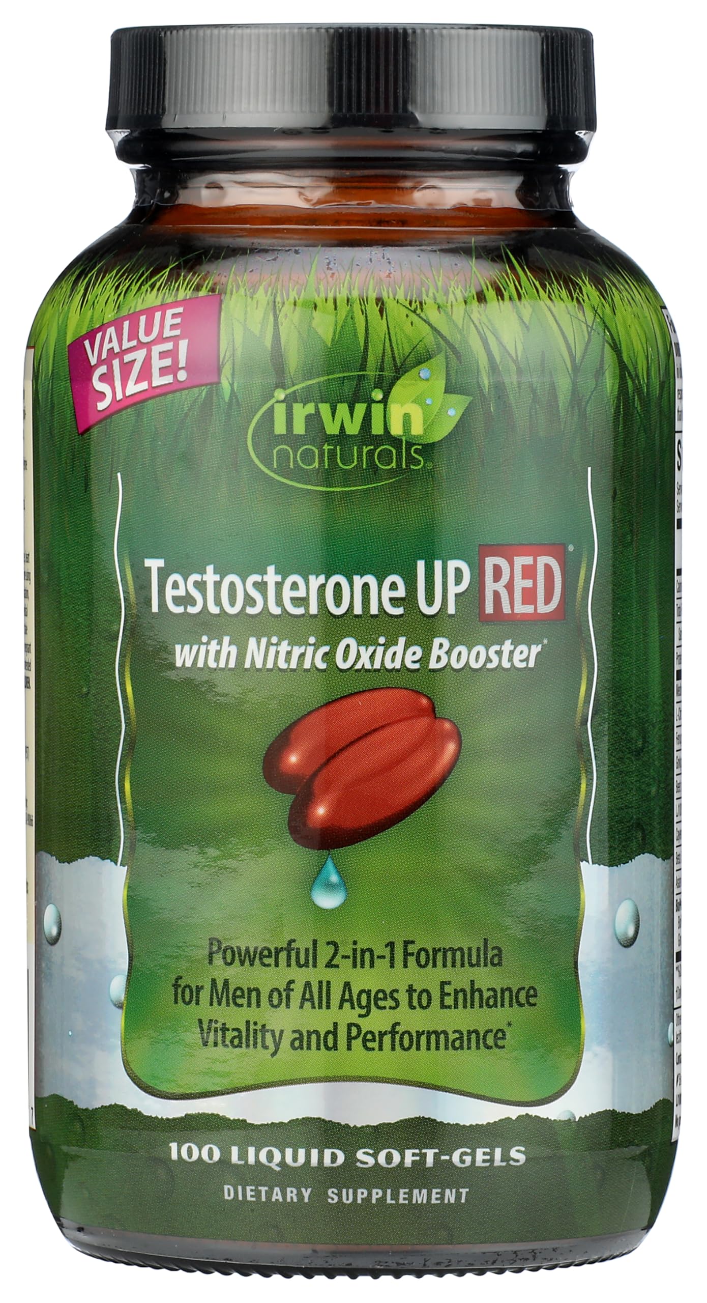 Botella de Irwin Naturals Testosterona Up Rojo, posible apoyo de energía diaria