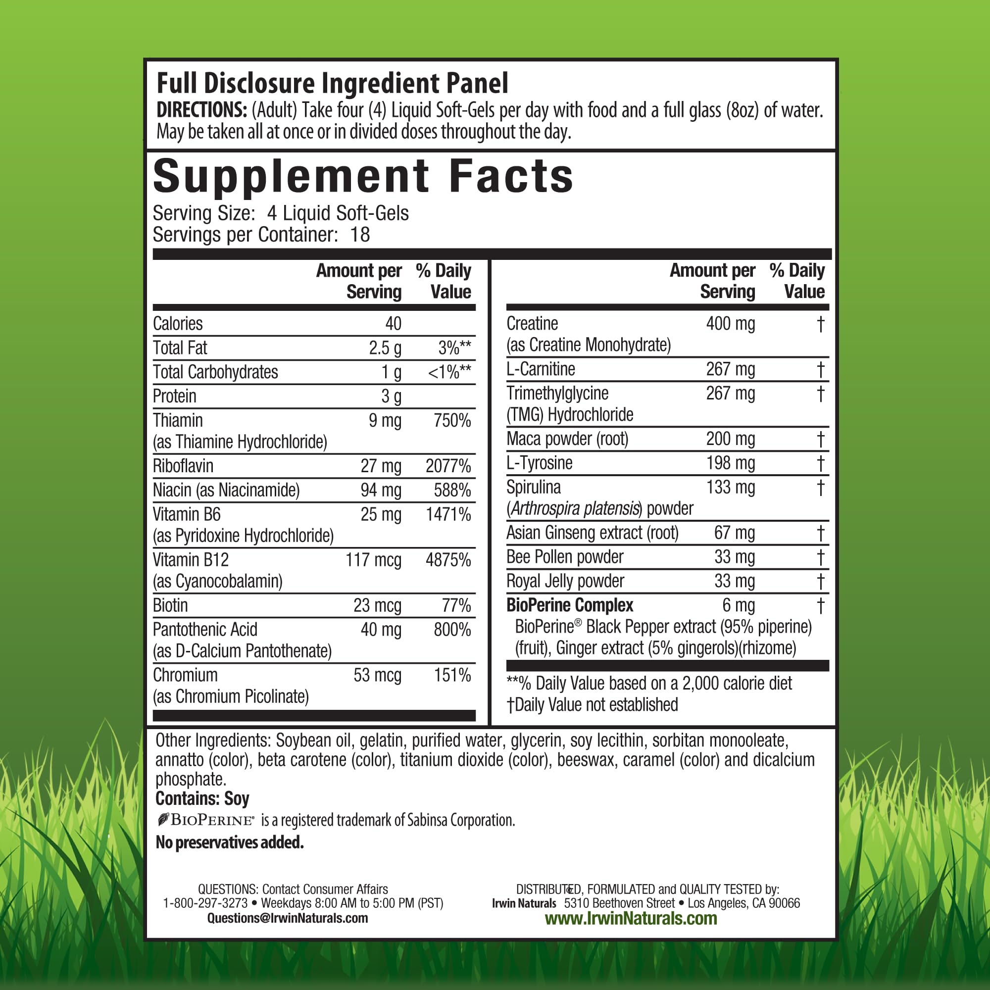Etiqueta del frasco de Irwin Naturals Triple-Boost con informacion clara de ingredientes